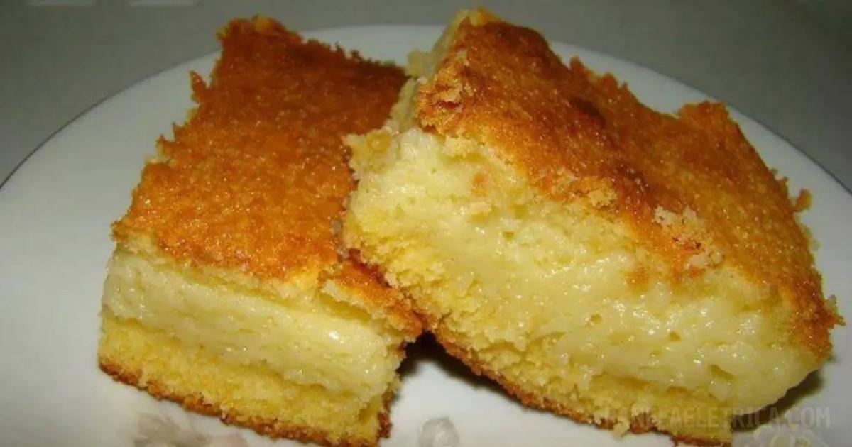 Bolo de fubá no liquidificador, camada macia e um recheio bem cremoso